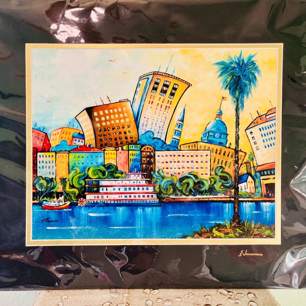Steven Schuman Signed & Matted Print “Savannah Skyline” – Collectible Fine Art